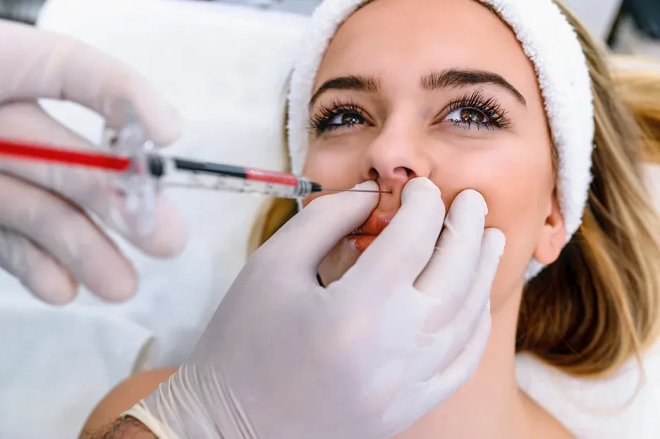 a woman having lip filler