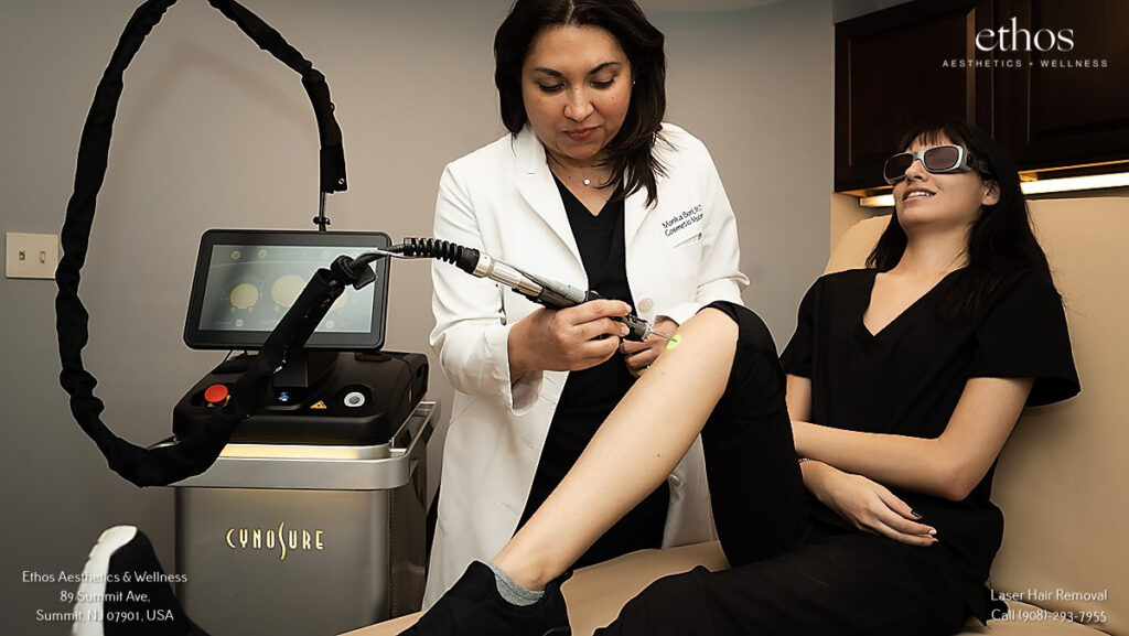 a woman getting laser hair removal treatment